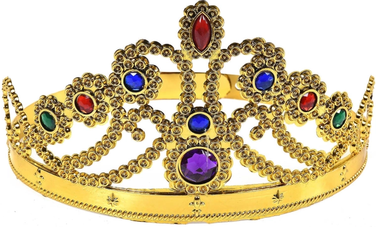 Coroană de carnaval pentru prințesă, aurie, cu pietre prețioase - 1 bucată