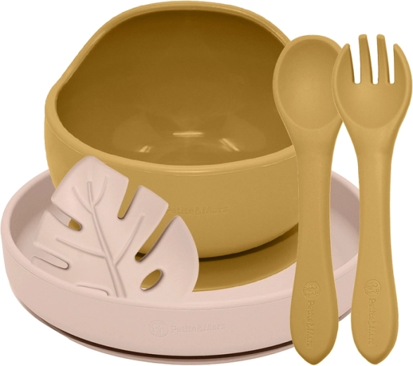 PETITE&MARS set de masă din silicon TAKE&MATCH 4 piese Intense Ochre / Desert Sand 6m+