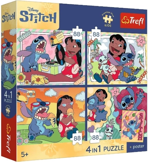 Puzzle premium pentru copii Stitch – 4×88 piese (tematică spațială)