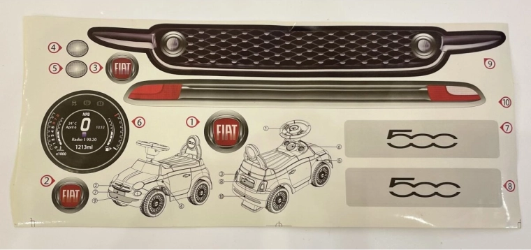 Set de autocolante decorative pentru mașinuța fără pedale Fiat 500