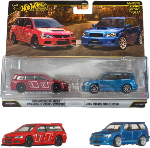 Hot Wheels Premium set dublu – 2004 Subaru Forester STI și 2005 Mitsubishi Lancer Evolution