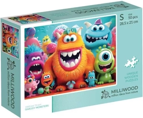 Milliwood DreamTeam Shaggy Monsters puzzle din lemn 50 de piese