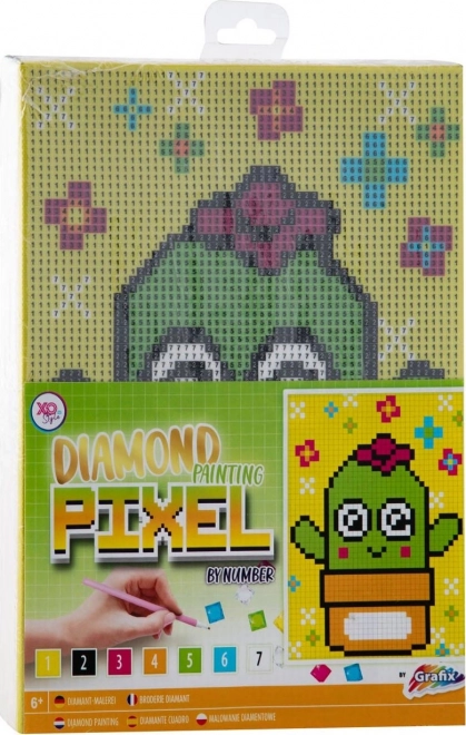 Pictură cu diamante pe ramă Grafix Pixel cactus 15 × 20 cm