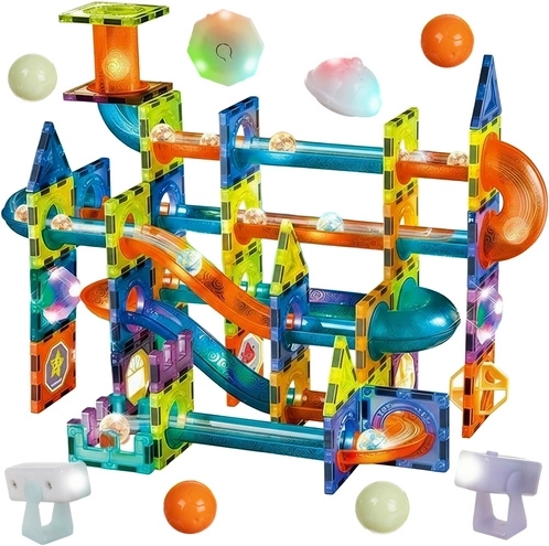 Set de construcție magnetic Iso Trade – pistă cu bile, 110 piese