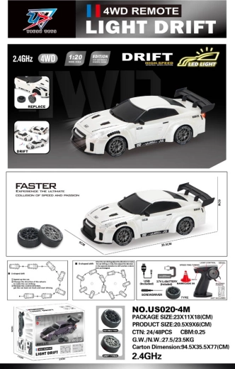 Mașină R/C pentru drift 1:20 cu lumini, albă