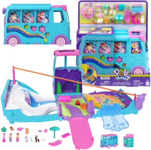 Vehicul de aventură Polly Pocket pentru călătorii, cu 2 păpuși și accesorii