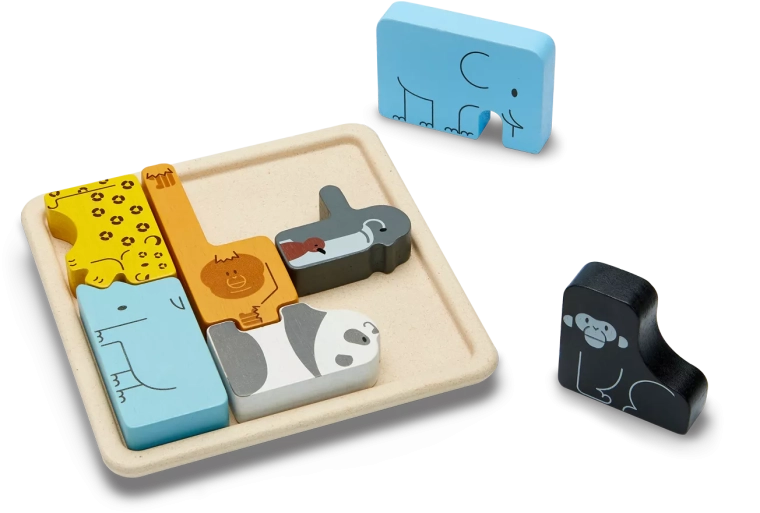 Puzzle din lemn cu piese de introdus PlanToys – animale