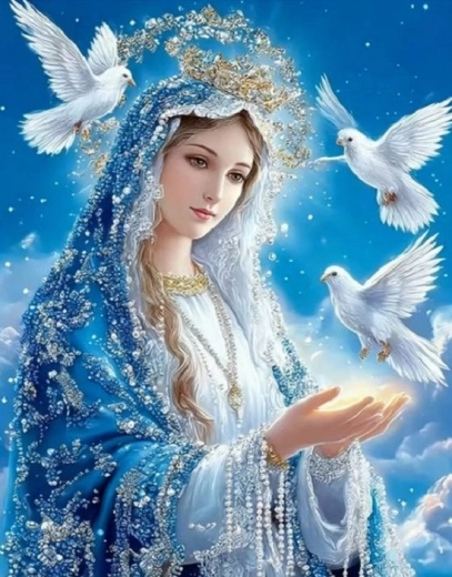 Norimpex pictură cu diamante Maria, regina cu porumbei 30 × 40 cm - 1 bucată