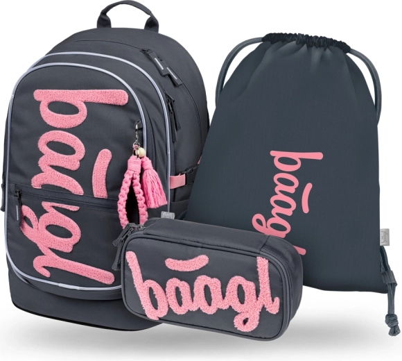 Set școlar Baagl Core Logo roz – rucsac, penar și săculeț GRS