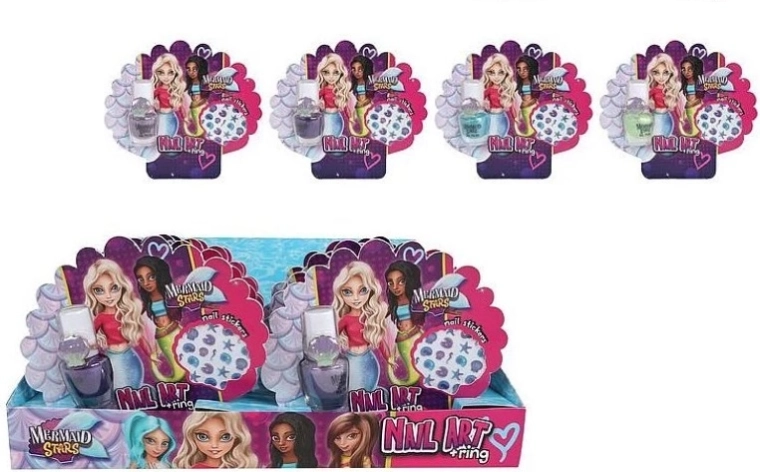 Mermaid Stars set pentru copii de decorare a unghiilor 4×5 ml (oja, autocolante și inele)
