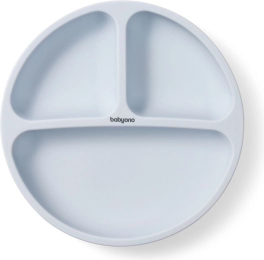 Farfurie din silicon pentru copii cu ventuză Babyono, albastră, 6 luni+