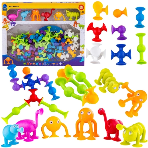 Cuburi de construcție cu ventuze din silicon – set colorat 96 de piese