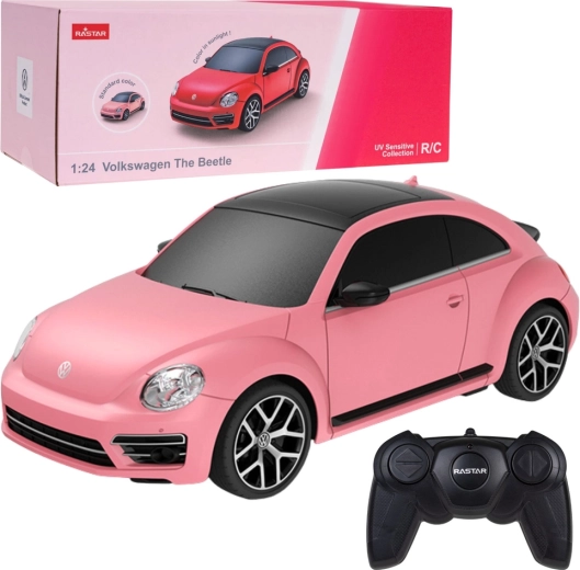 Mașină RC VOLKSWAGEN Beetle 1:24 Rastar roz cu schimbare de culoare la UV