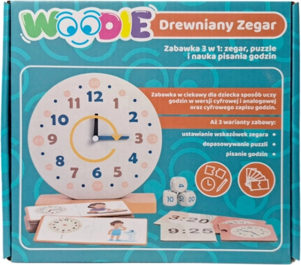 Ceas de învățare din lemn WOODIE 3 în 1