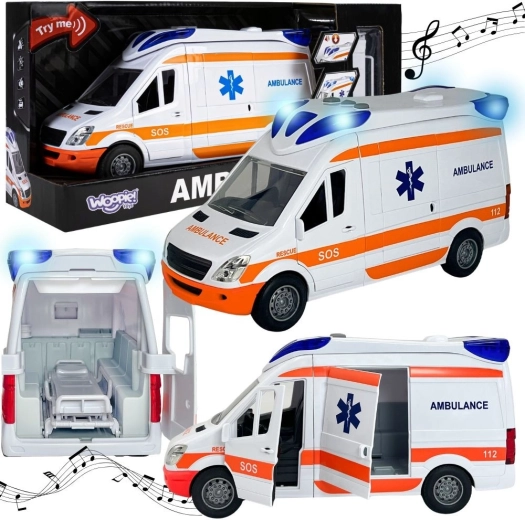 Ambulanță de salvare Woopie cu targă, lumini și sunete