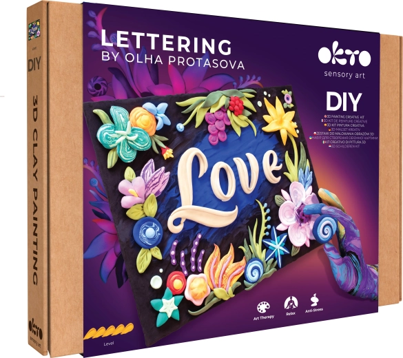 Set artistic OKTO Lettering pentru pictură cu pastă „LOVE” 30 × 40 cm