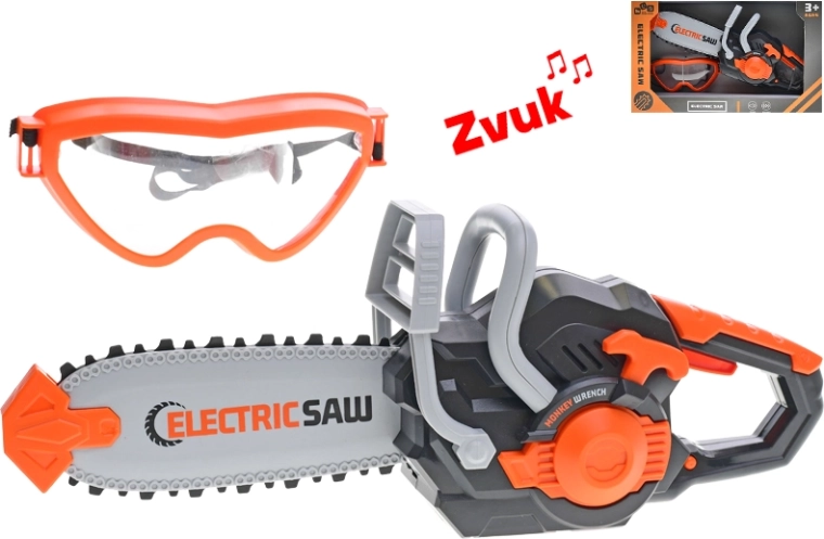 Ferăstrău cu lanț electric pentru copii cu ochelari de protecție, 34 cm