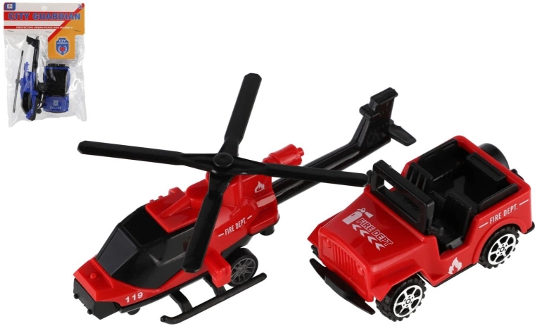 Set de vehicule ale serviciilor de urgență și elicopter