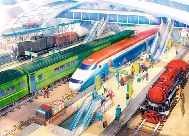 Puzzle cu gară, 100 de piese