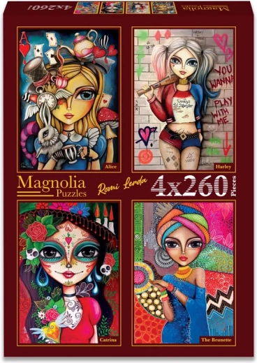 Puzzle Magnolia Alenka, Harley, Catrina și Bruneta 4×260 piese