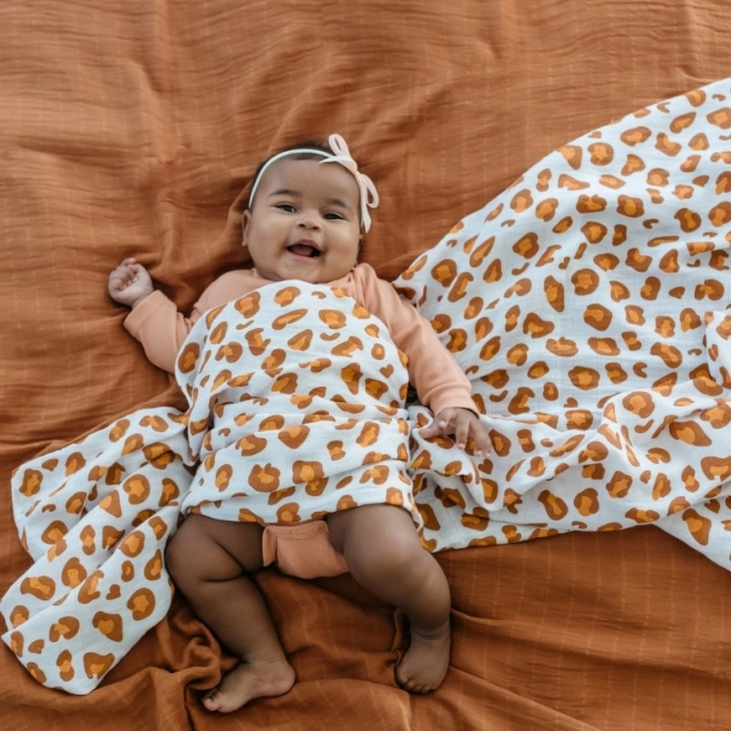 Tommy Lise scutec de muselină din bumbac leopard alb 120 × 120 cm