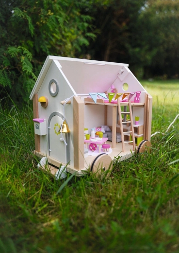 Tiny House Hygge – căsuță din lemn pentru păpuși, pe roți - 1 bucată