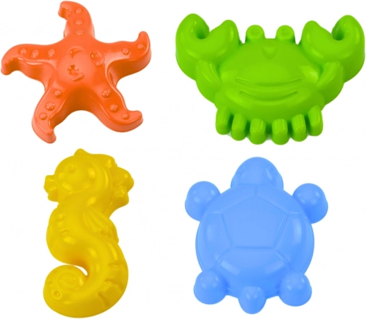 Forme marine pentru nisip, set 4 bucăți: crab, țestoasă, stea de mare, căluț de mare - galben, verde