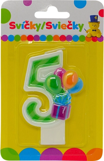 Lumânare de aniversare numărul 5 cu baloane