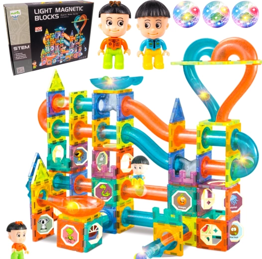 Set de construcție 3D magnetică cu lumină, 202 piese