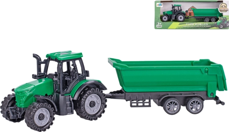 Tractor din plastic cu remorcă 18 cm