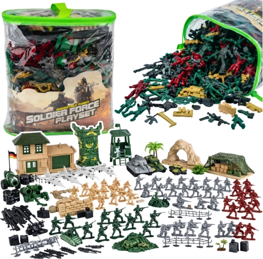 Set mare de joc militar cu soldăței și vehicule, 300 piese