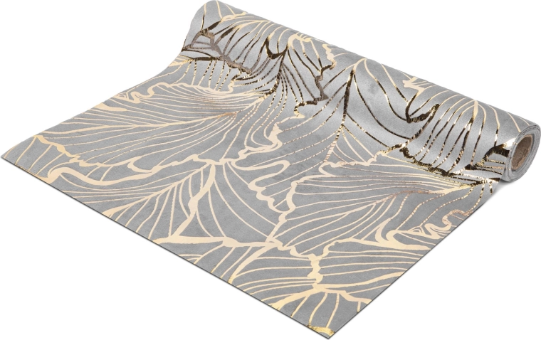 Traversă de masă de Crăciun gri cu sclipici auriu 180 × 28 cm