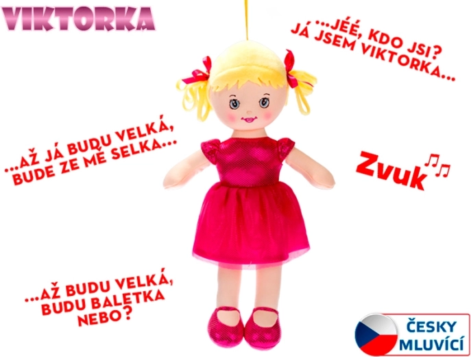 Păpușa de pânză Viktorka 32 cm, vorbitoare și cântătoare, roz închis
