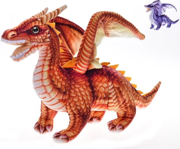 Dragon din pluș 42 cm – în picioare, portocaliu sau mov