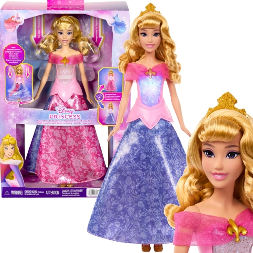 Păpușa Mattel Disney Princess Aurora cu rochie 2în1 cu schimbare de culoare 30 cm