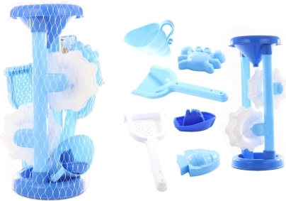 Moară albastră pentru nisip și apă pentru copii, cu forme de nisip