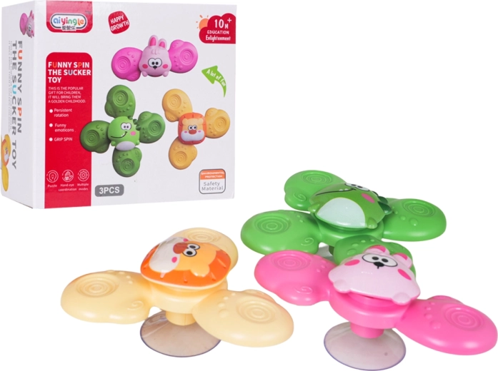 Set de spinner-e colorate cu animăluțe și ventuză (3 buc.)