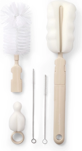 Babyono set de perii pentru biberoane și tetine cu mâner detașabil, bej