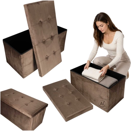 Pufă pliabilă din velur cu spațiu de depozitare 77 × 38 × 37 cm, maro