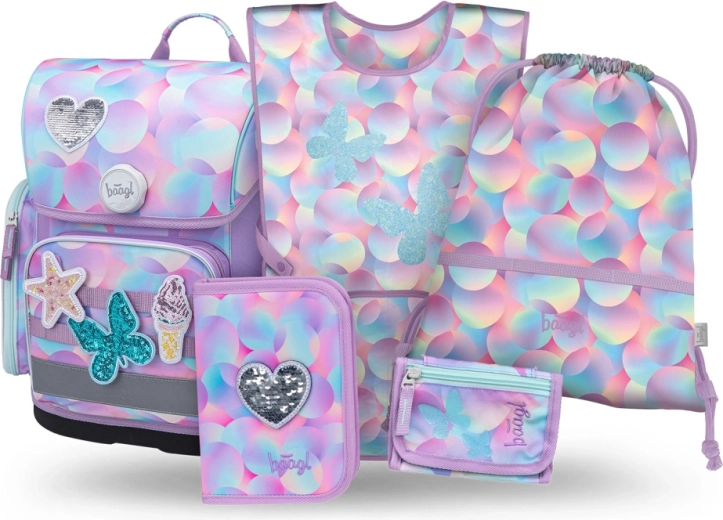 Set școlar Baagl 5 piese Ergo Candy – ghiozdan, penar, săculeț, șorț și portofel