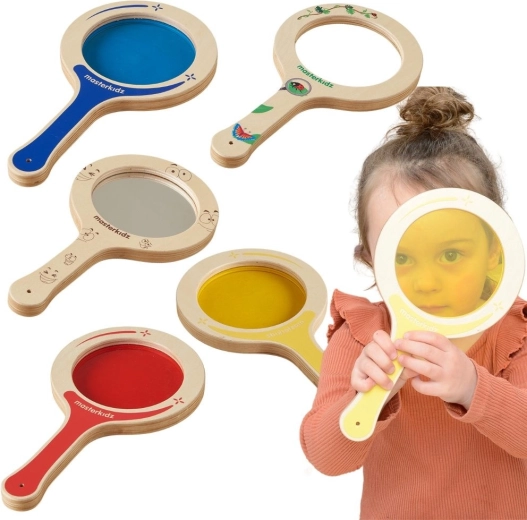 Masterkidz set de 5 palete din lemn cu lentile colorate și lupă
