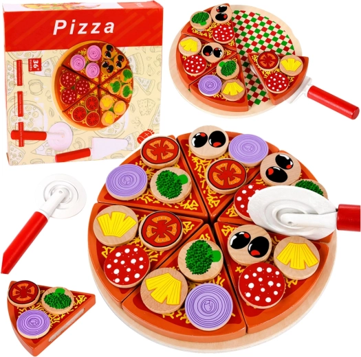 Pizza din lemn de feliat cu arici și accesorii