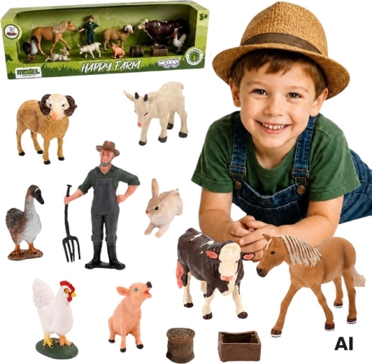 Woopie set mare de figurine cu animale de fermă, fermier și accesorii 3+