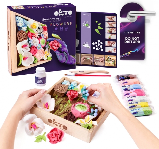 Set creativ modelaj flori cu ramă din lemn 21x21 cm