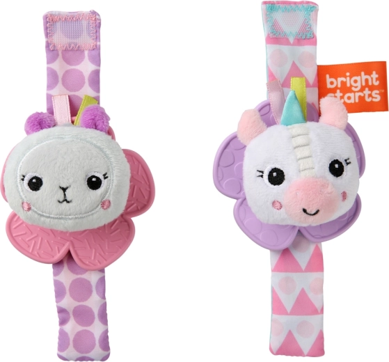 Bright Starts zornăitoare și inel de dentiție pentru încheietură 2 buc. (unicorn și lamă) de la naștere