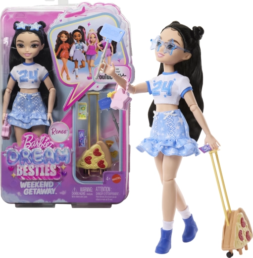 Barbie Dream Besties Renee – păpușă la modă cu accesorii pentru o escapadă de weekend