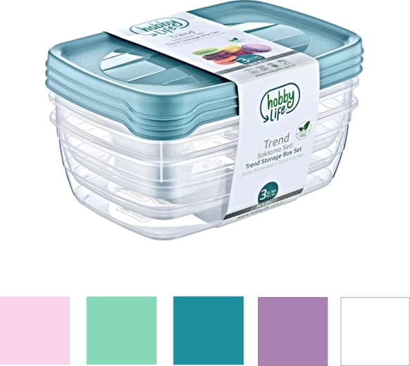 Set de 3 cutii dreptunghiulare de depozitare Trend Box 1,2 l
