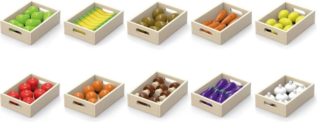 Fructe și legume de lemn în cutii Viga