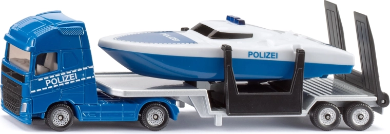 Siku Super cap tractor Volvo cu remorcă și barcă de poliție (1:87)