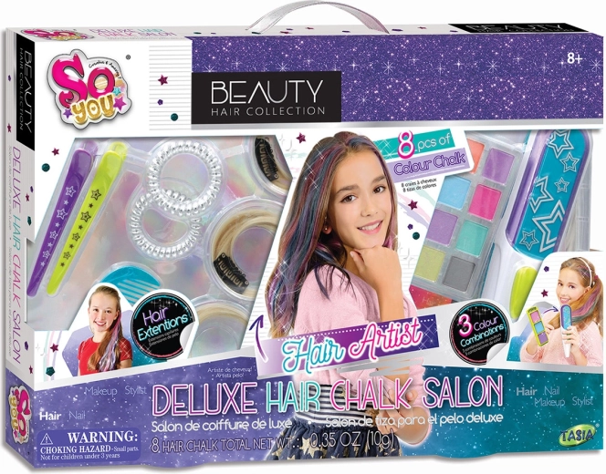 Tasia deluxe salon de coafură pentru copii – set cu 8 instrumente colorate de coafor